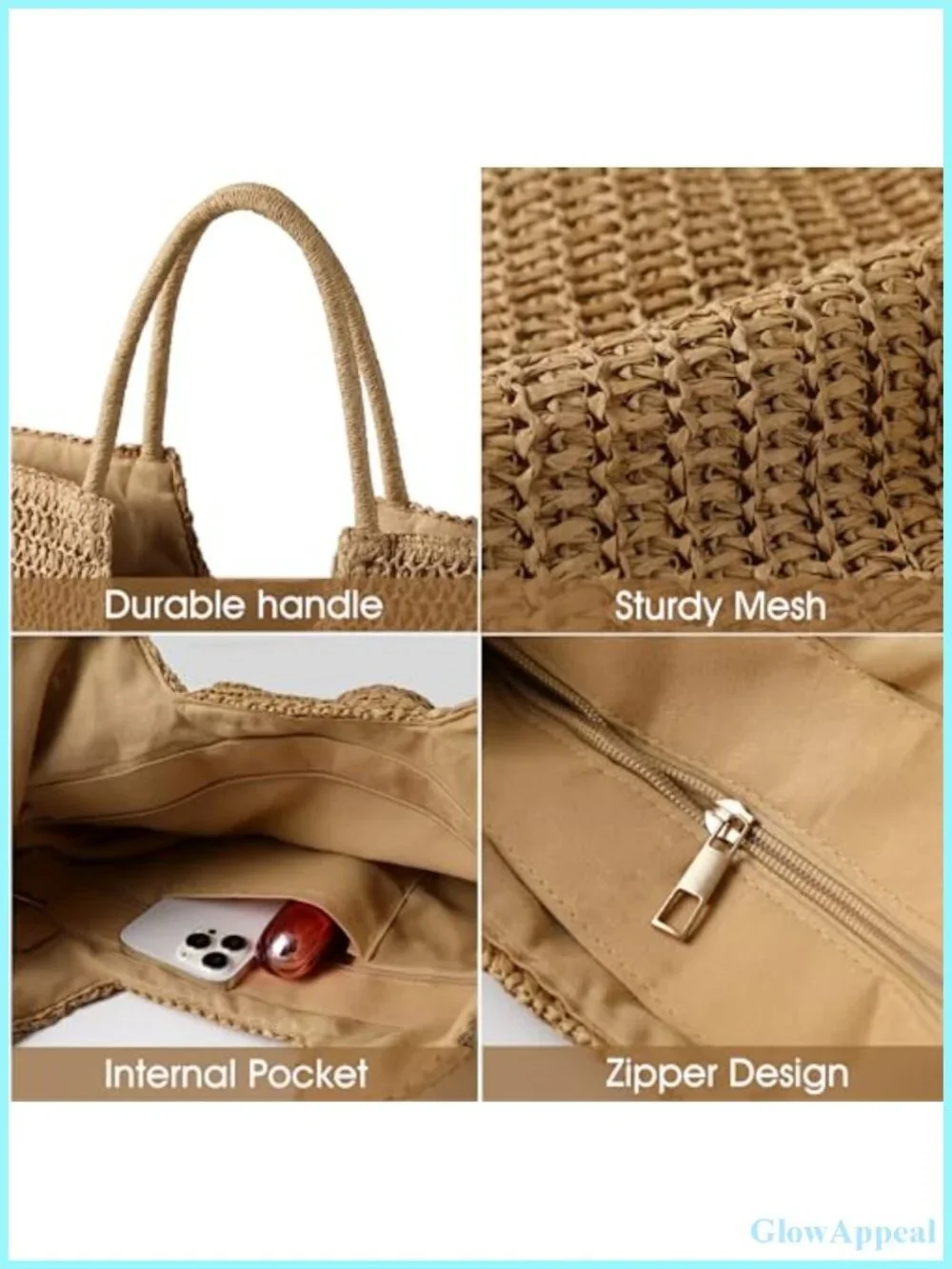 Straw Beach Tote Bag for Women Summer Woven Handbag Large Capacity